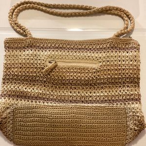 The Saks Crochet Handbag Purse Neutral Tones Zipper Closure